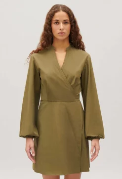 Cheap Short Wrap Dress With Mandarin Collar Women Dresses