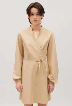 Cheap Short Wrap Dress With Mandarin Collar Women Dresses