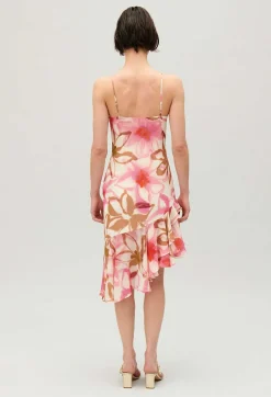 Fashion Silk Printed Midi Dress Women Dresses