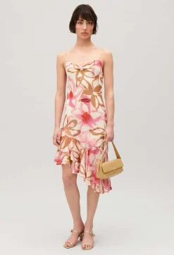 Fashion Silk Printed Midi Dress Women Dresses
