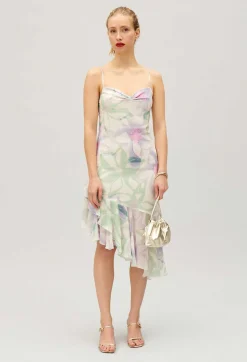 Discount Silk Printed Midi Dress Women Dresses