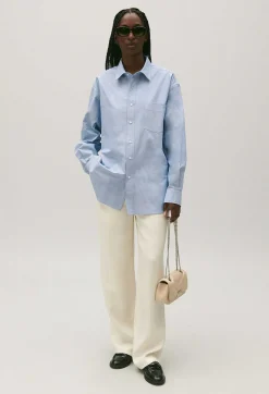 Outlet Sky Blue Cotton Shirt Women Tops And Shirts