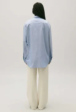 Outlet Sky Blue Cotton Shirt Women Tops And Shirts