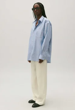 Outlet Sky Blue Cotton Shirt Women Tops And Shirts