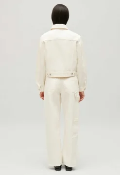Discount Straight-Leg Cream Denim Jacket Women Jackets And Coats