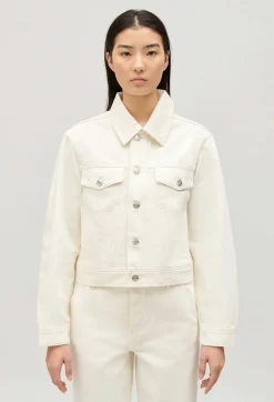 Discount Straight-Leg Cream Denim Jacket Women Jackets And Coats