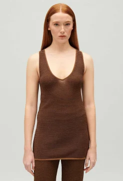 Hot Striped Brown Vest Top Women Tops And Shirts