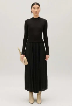 Cheap Twist Black Pleated Knitted Dress Women Dresses