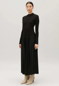 Cheap Twist Black Pleated Knitted Dress Women Dresses