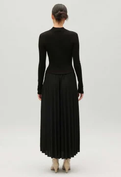 Cheap Twist Black Pleated Knitted Dress Women Dresses