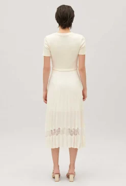 Cheap Twist Ivory Bi-Material Midi Dress Women Dresses