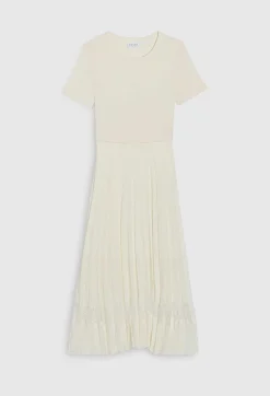 Cheap Twist Ivory Bi-Material Midi Dress Women Dresses