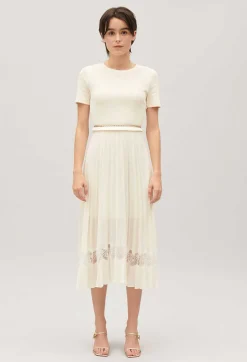 Cheap Twist Ivory Bi-Material Midi Dress Women Dresses