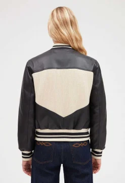 New Two Tone Leather And Knit Jacket Women Jackets And Coats