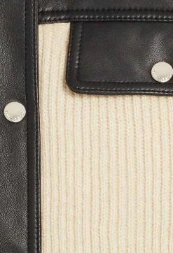 New Two Tone Leather And Knit Jacket Women Jackets And Coats