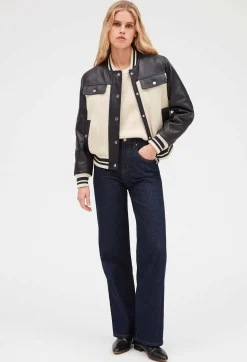 New Two Tone Leather And Knit Jacket Women Jackets And Coats