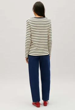 Clearance Two-Tone Jean Toto Breton T-Shirt Women Sweaters And Cardigans