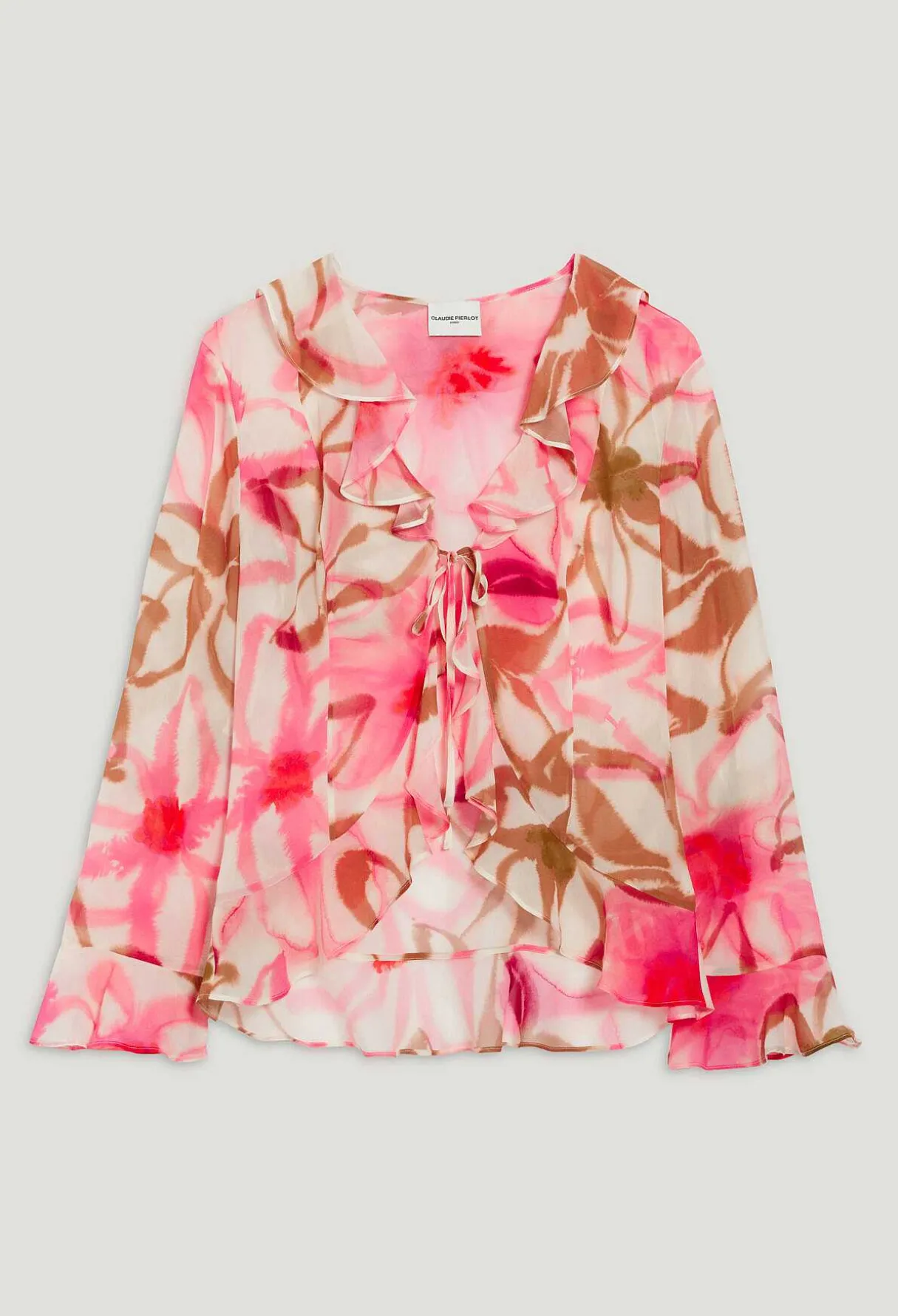 Fashion Watercolour Print Silk Blouse Women Tops And Shirts