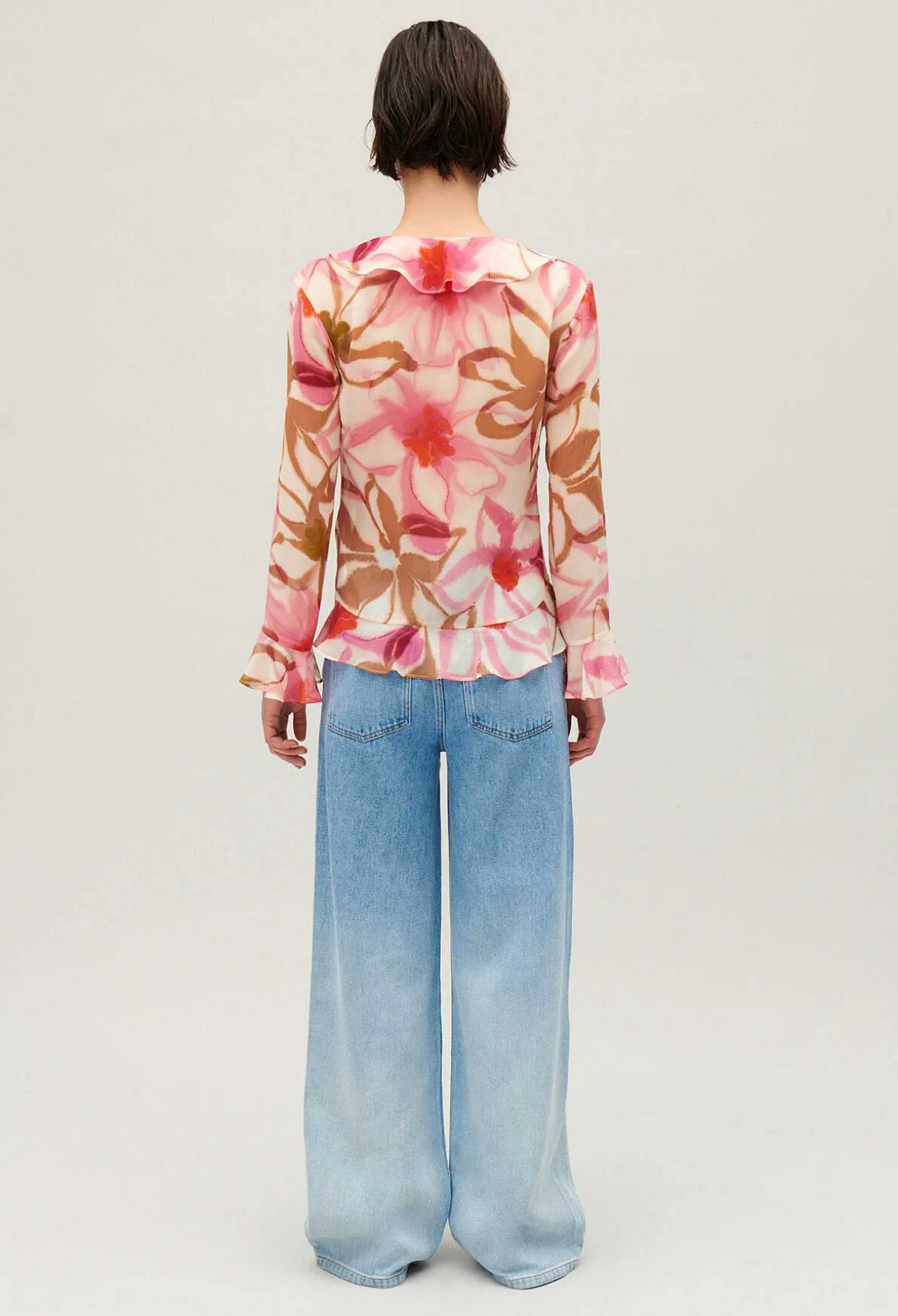 Fashion Watercolour Print Silk Blouse Women Tops And Shirts