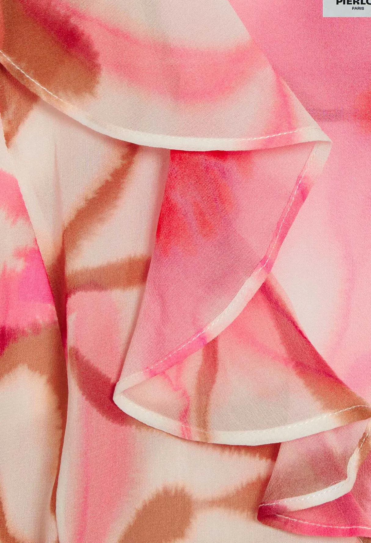 Fashion Watercolour Print Silk Blouse Women Tops And Shirts
