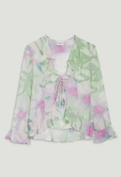 Hot Watercolour Print Silk Blouse Women Tops And Shirts