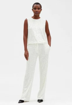 Discount White Sequinned Trousers Women Jeans And Trousers