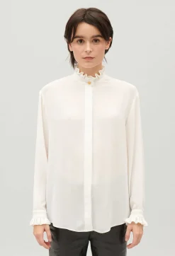Clearance White Shirt With Wavy Collar Women Tops And Shirts