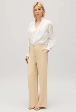 Hot Wide-Leg Beige Trousers Women Jeans And Trousers