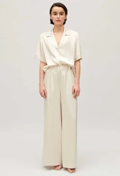 Clearance Wide-Leg Trousers With Smocked Waistband Women Jeans And Trousers