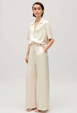 Clearance Wide-Leg Trousers With Smocked Waistband Women Jeans And Trousers