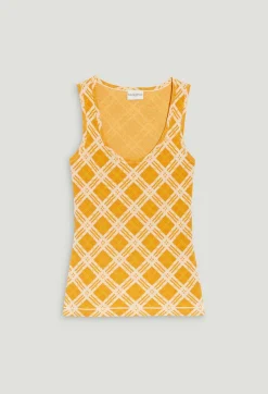 Cheap Yellow Checked Vest Top Women Tops And Shirts