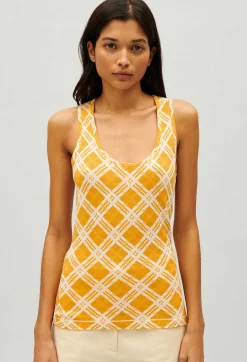 Cheap Yellow Checked Vest Top Women Tops And Shirts